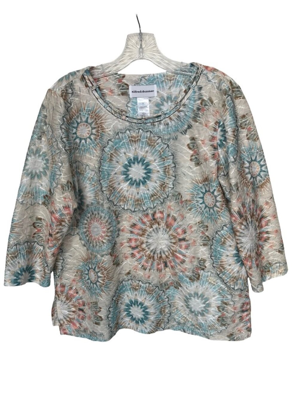 Alfred Dunner Top Sz Small 3/4 Sleeve Medallion Print
